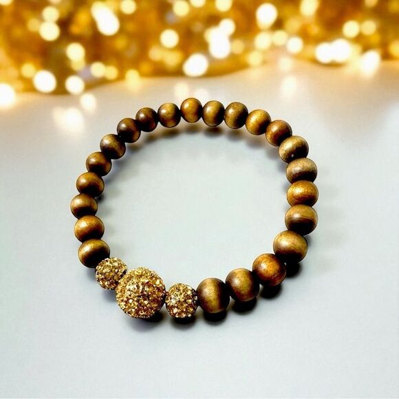 Stella & Dot Prosper Wooden Bead Stretch Bracelet Rhinestone NWT - Picture 3 of 4